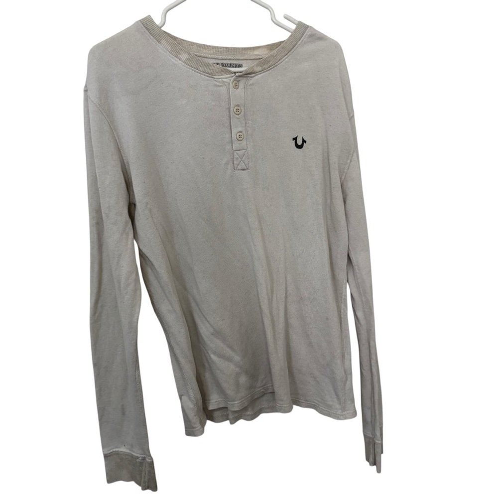 True Religion Beige off white  Long-Sleeve cotton linen shirt